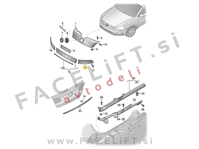 VW Passat B7 10-14 mreža sprednjega odbijača leva