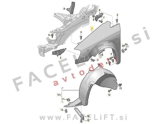 VW Touran 1T2 07-10 sprednji blatnik desni