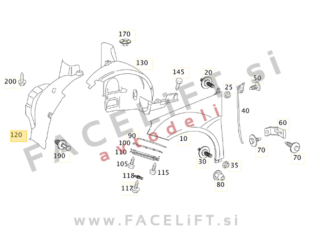 Mercedes B W245 05-11 sprednji kolotek sprednji del desni