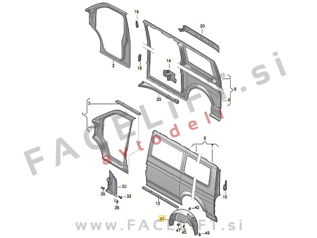 VW T5 03-09 zadnji kolotek desni