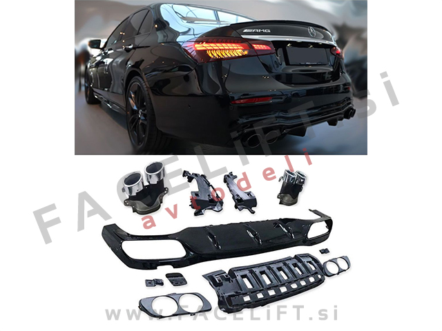 Mercedes E Limuzina AMG Line 20-23 difuzor z nastavki za izpuh