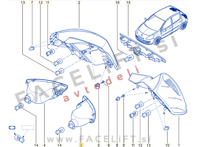 Zadnja meglenka leva Renault Clio 3 09-12