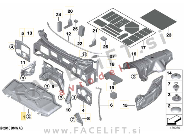 Izolacija pokrova motorja BMW X6 F16 14-19