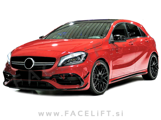 Podaljšek sprednjega odbijača črni sijaj Mercedes A W176 AMG Line 12-18