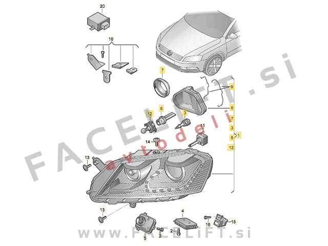 Žaromet bi-xenon adaptivni levi VW Passat B7 10-14