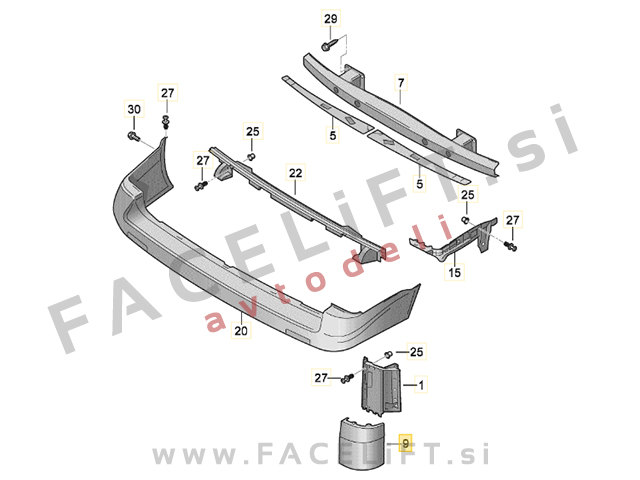 Zadnji odbijač kotni desni VW T5 Caravelle 03-09