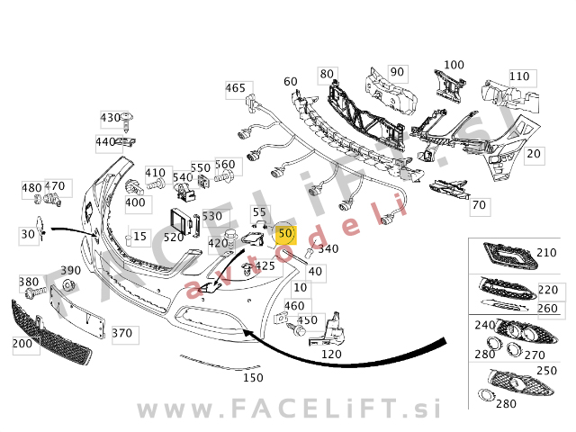 Pokrov sistema za pranje žarometov SRA desni Mercedes E S212 W212 09-13