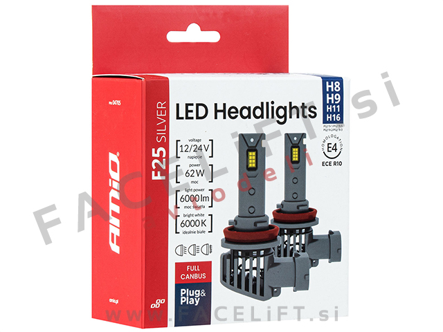 LED kit H8 H9 H11 H16 Serie F25 SILVER FULL CANBUS 62W 12V 24V