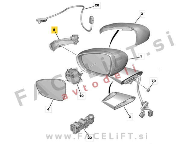 Smernik bočnega ogledala levi Citroen C3 Aircross 17-24