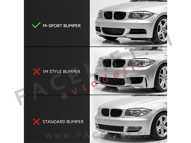 Podaljšek sprednjega odbijača črni sijaj BMW 1 E82 E88 M-Sport 07-13