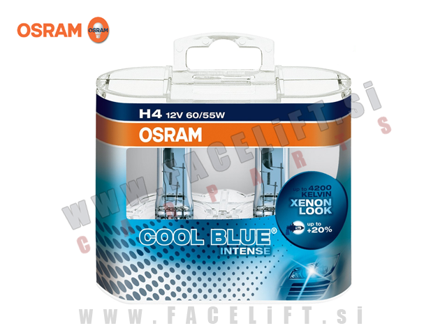 Halogenske žarnice Osram Cool Blue Intense +20% 4200K H4 60/55W 12V Halogenske žarnice Osram Cool Blue Intense +20% 4200K H4 60/55W 12V