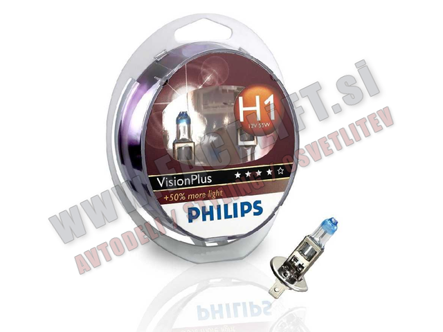 Halogenske žarnice Philips Vision Plus +50% H1 55W 12V Halogenske žarnice Philips Vision Plus +50% H1 55W 12V