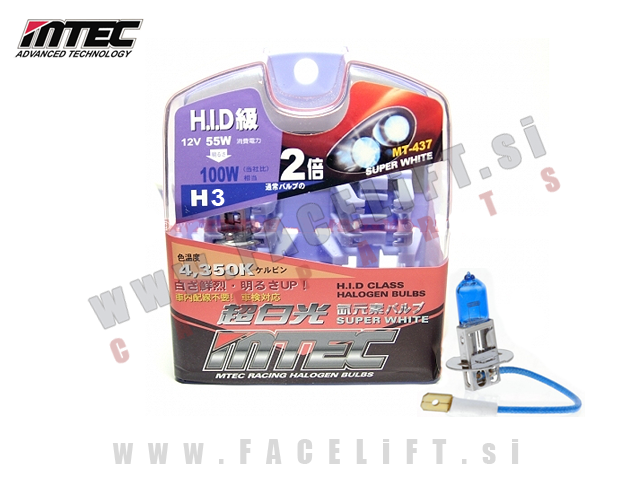 Halogenske žarnice MTEC Super White 4300K H3 55W (100W) 12V Halogenske žarnice MTEC Super White 4300K H3 55W (100W) 12V