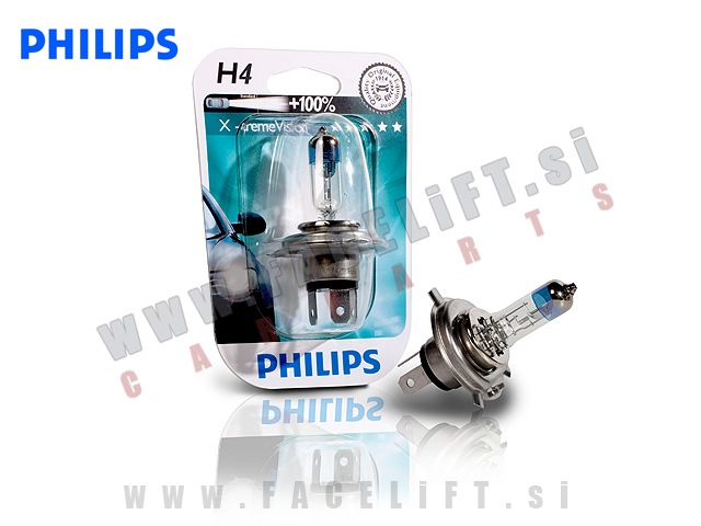 Halogenska žarnica Philips X-treme Vision +100% H4 60/55W 12V Halogenska žarnica Philips X-treme Vision +100% H4 60/55W 12V