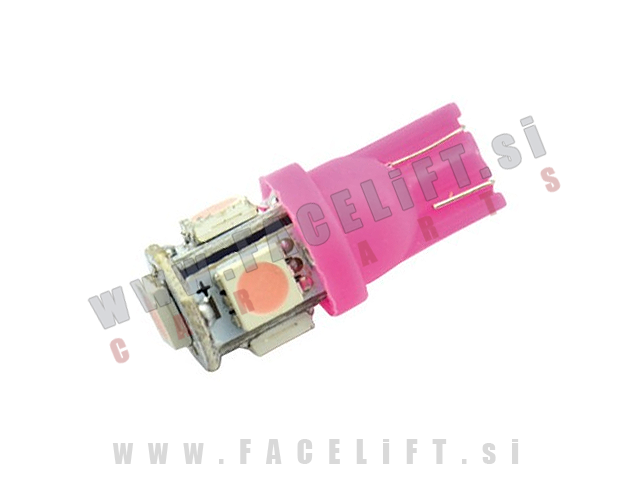 LED žarnica / T10 W5W / 5x SMD (5050) / pink / 12V LED žarnica / T10 W5W / 5x SMD (5050) / pink / 12V